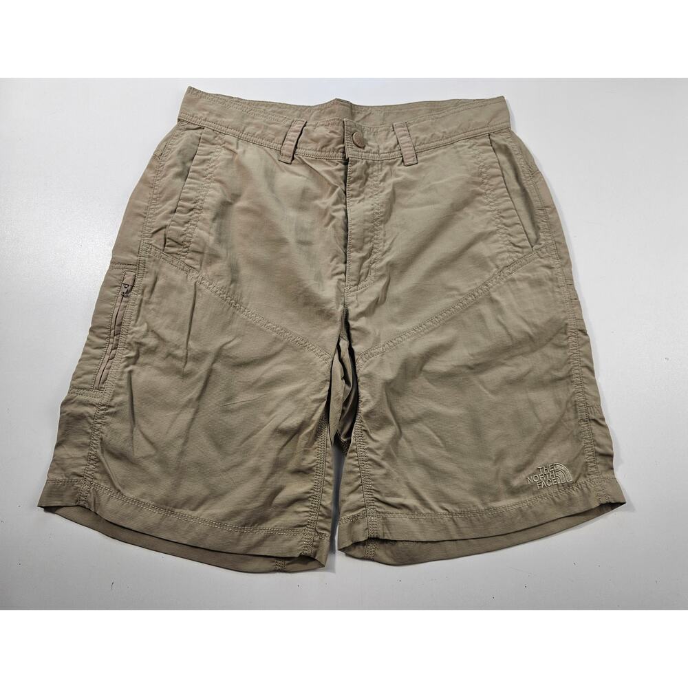 North face size 34 nylon packable zip pocket shorts beige lightweight khaki